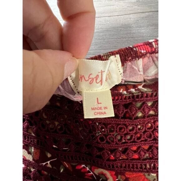 Boho Floral Print Long Sleeve Blouse With Crochet Detail Womens Size L By Inseta - Picture 5 of 5